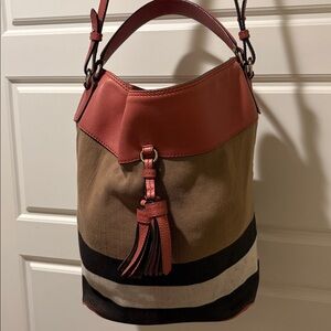 Burberry Mega Check Susanna Bucket Bag Calf Leather Pink Hobo Bag (Authentic)